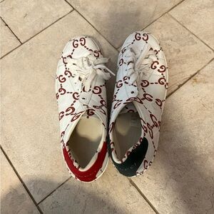 Gucci White Sneakers with Red and Green Logo Pattern
